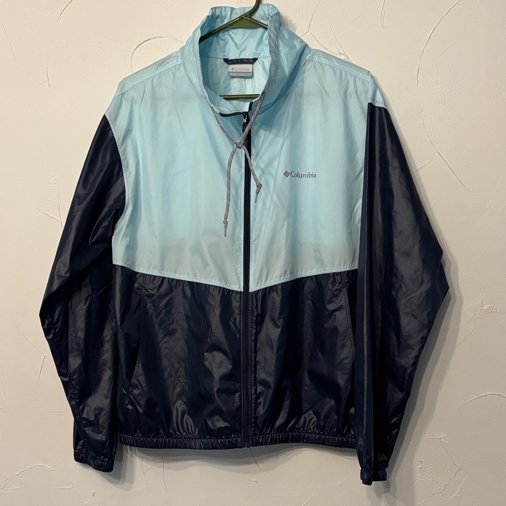 Columbia Men's Windbreaker - Sky Blue and Dark Blue